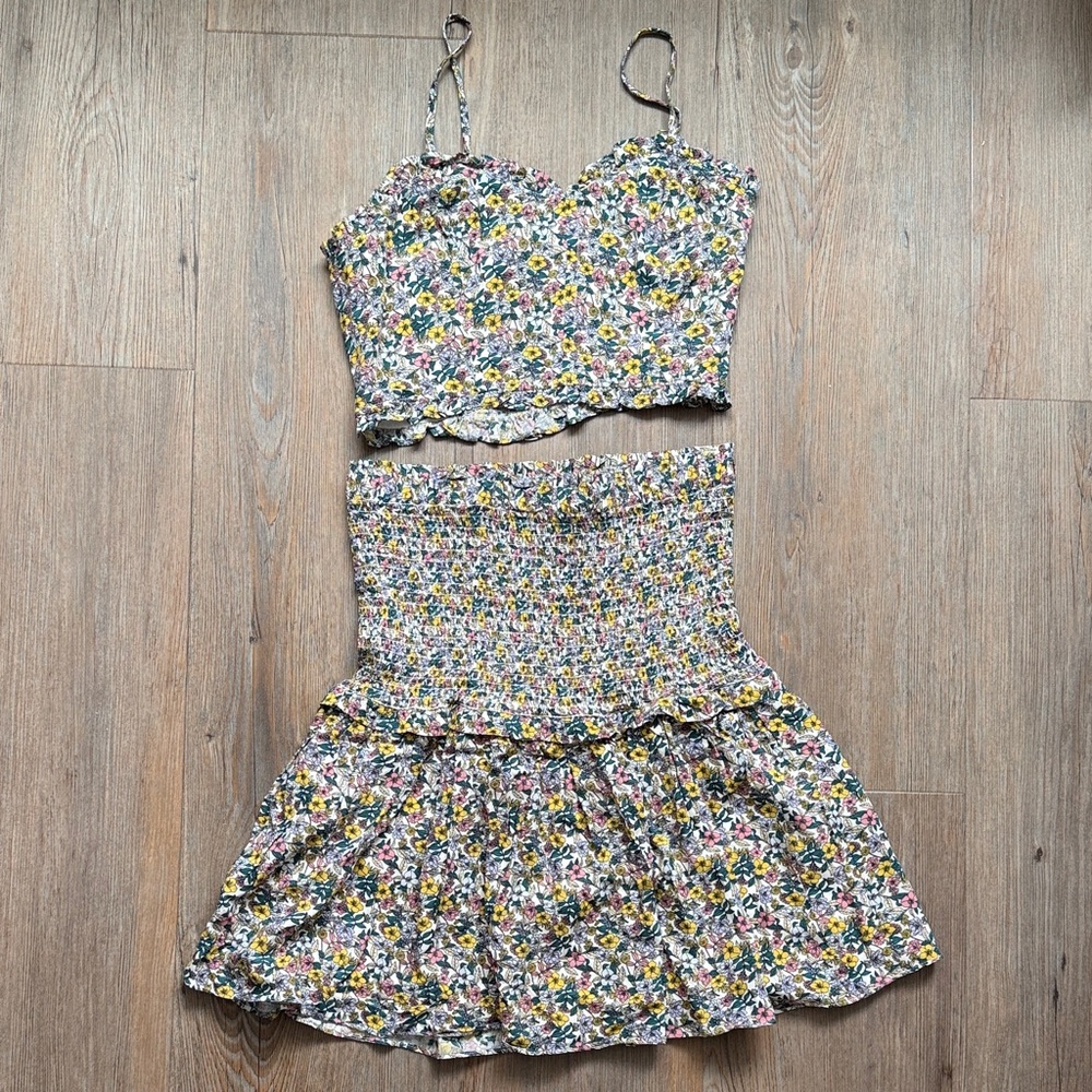 Floral Smocked Two-Piece Matching Set - Yellow & Pink Floral